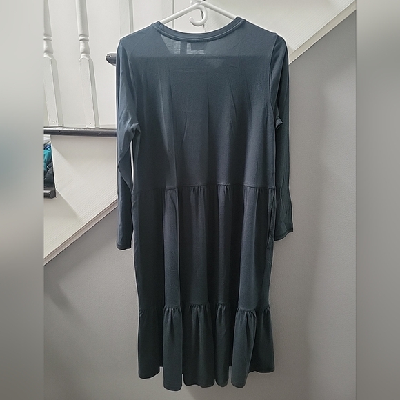 LOGO by Lori Goldstein Cotton Modal Tiered Midi Dress Black SP Boho Comfort - Picture 4 of 5